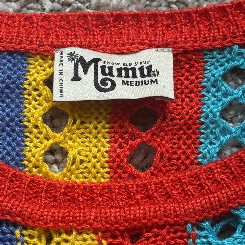 Show Me Your MuMu Cruz Rainbow Striped Perforated Colorful Knit Crochet Sweater - Picture 4 of 8